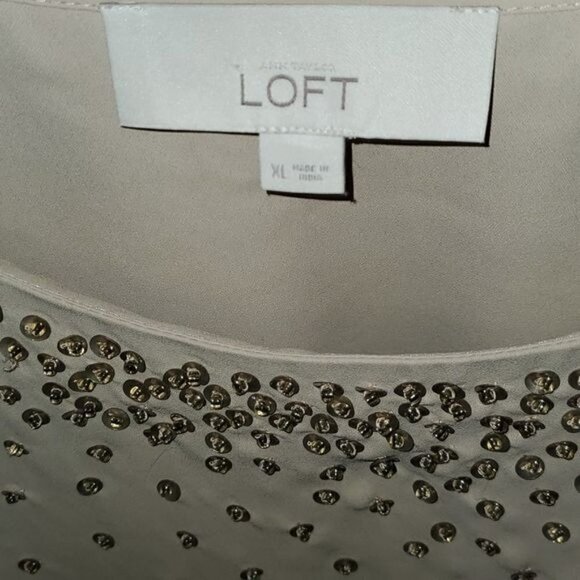LOFT Embellished Taupe Sz. XL Sleeveless Blouse - Picture 4 of 9